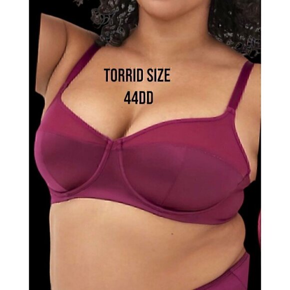 Torrid Unlined Balconette Bra - Microfiber & Mesh Maroon NWT Size 44DD - Picture 1 of 4
